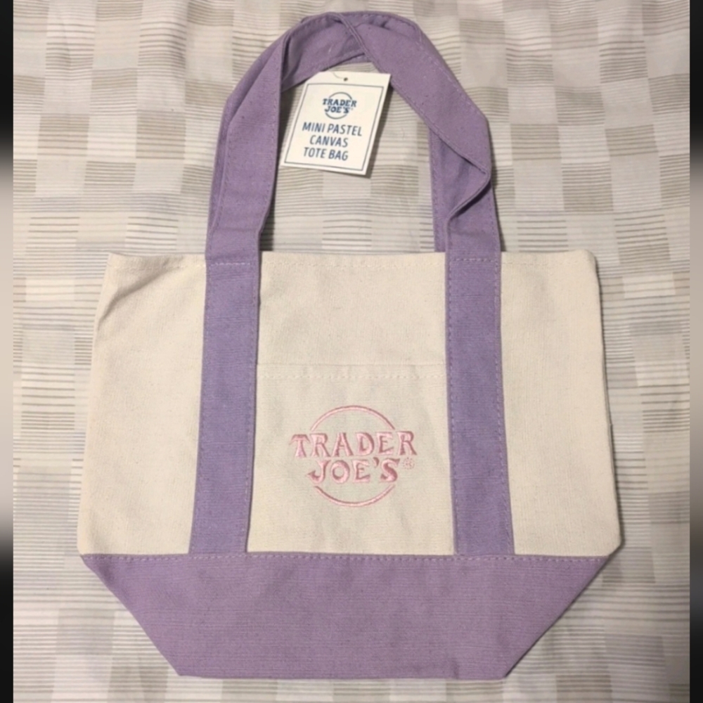 Trader Joe’s Mini Canvas Tote Bag New With Tag Limited Edition Purple NWT